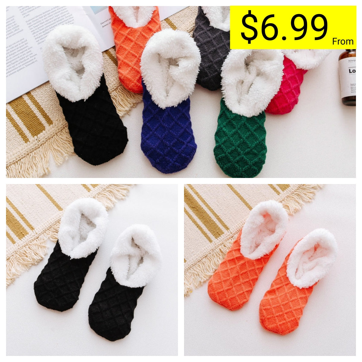 Stylish Black Gray Socks-Cozy Woolen Socks for Warmth Thick Floor Socks