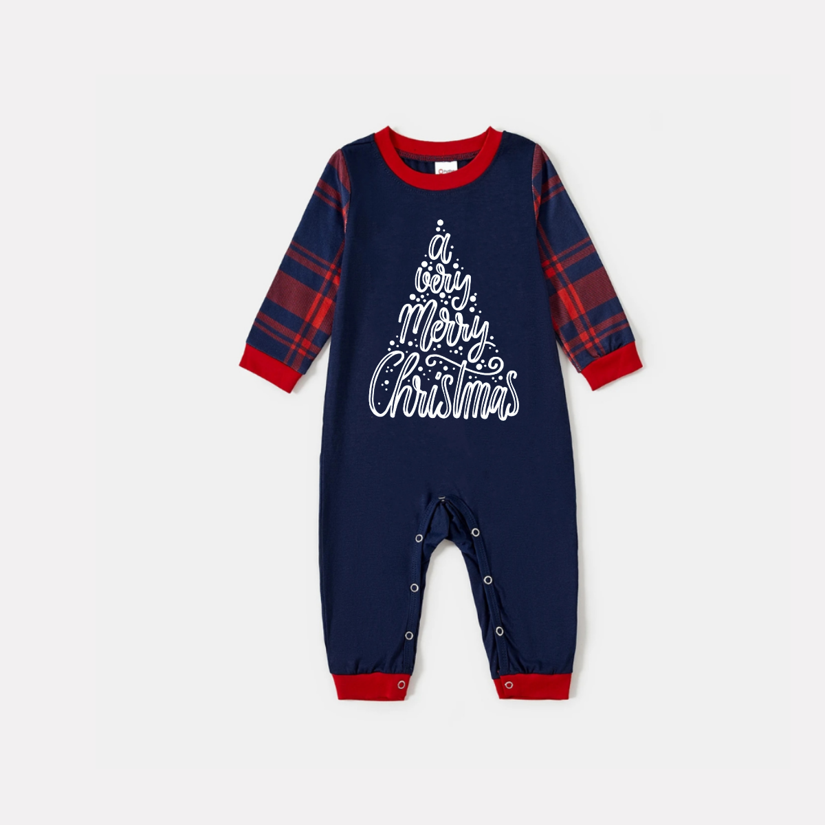 "A Very Merry Christmas" Blue Long Sleeve Top with Blue & Red Plaid Family Matching Pajamas
