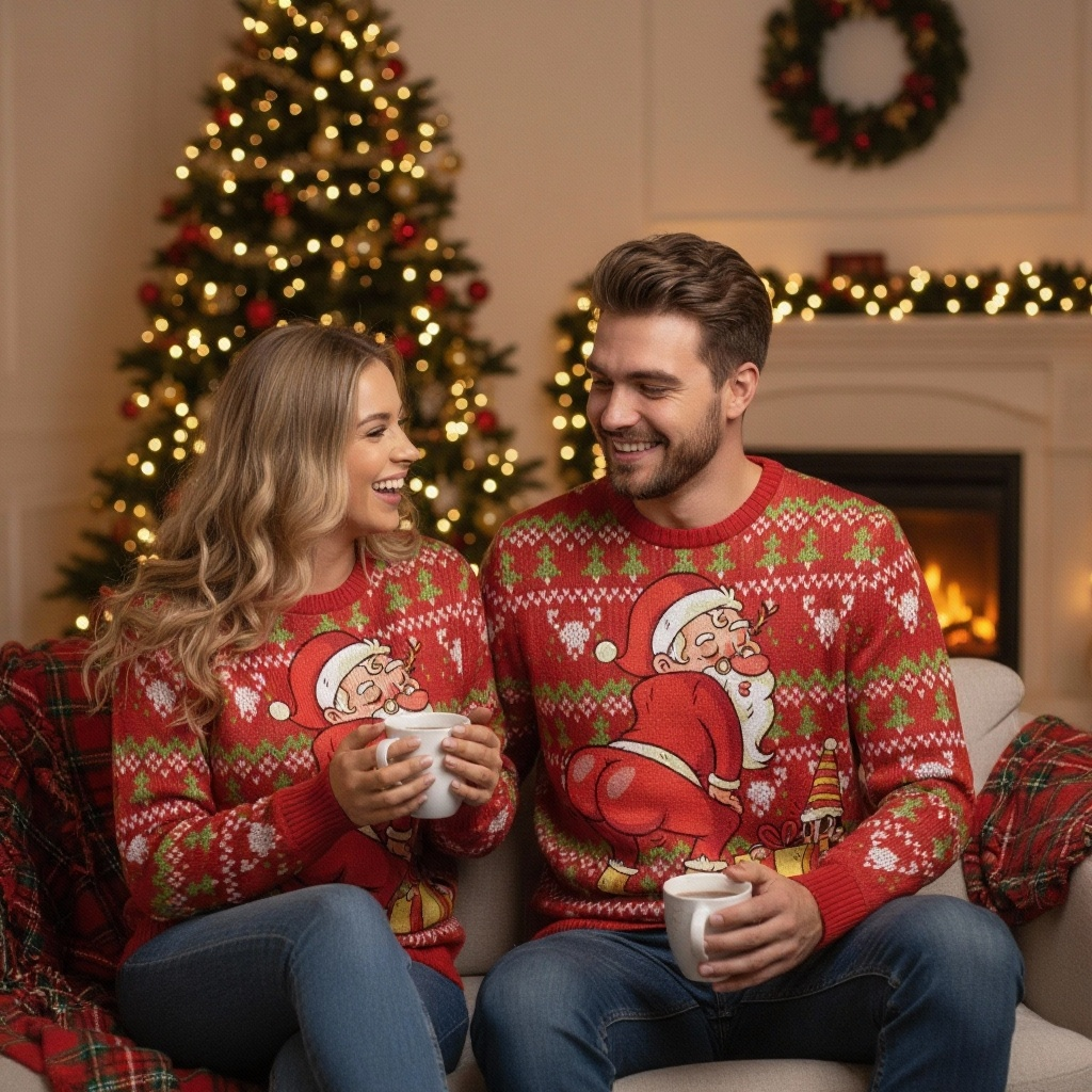 Funny Ugly Christmas Sweater for Men & Women - Santa Claus Print