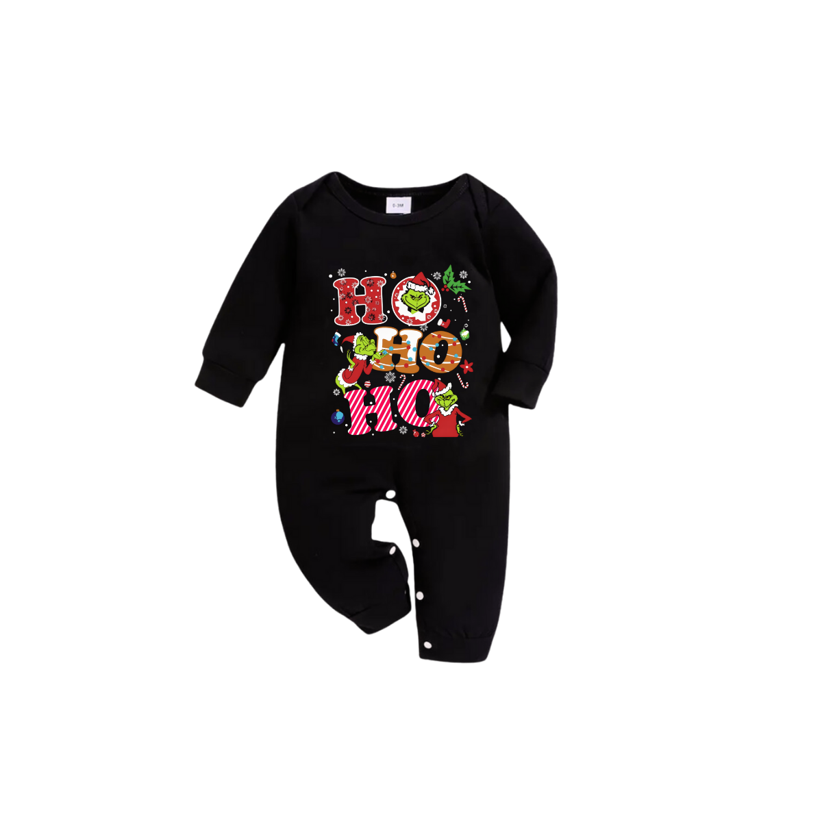 Black Top and Green Plaid Pants Christmas Pajamas Set With Grinch and "HO HO HO" Text Print