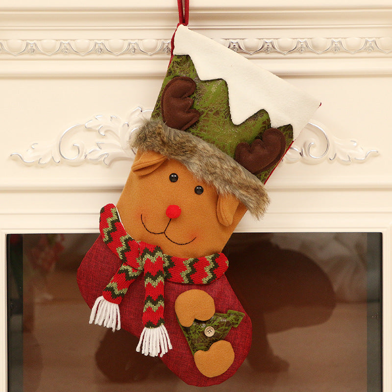 Christmas Tree Pendant Santa/Snowman/Elk White Wave Edge Faux Leather Christmas Socks