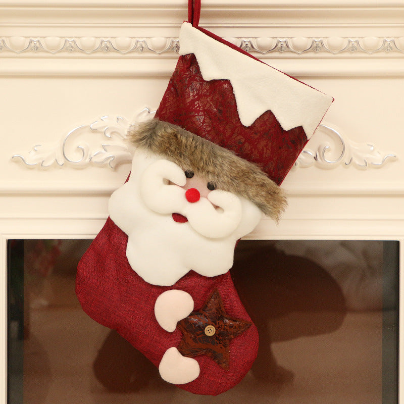 Christmas Tree Pendant Santa/Snowman/Elk White Wave Edge Faux Leather Christmas Socks
