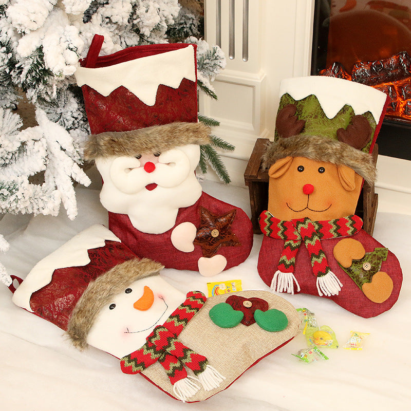 Christmas Tree Pendant Santa/Snowman/Elk White Wave Edge Faux Leather Christmas Socks