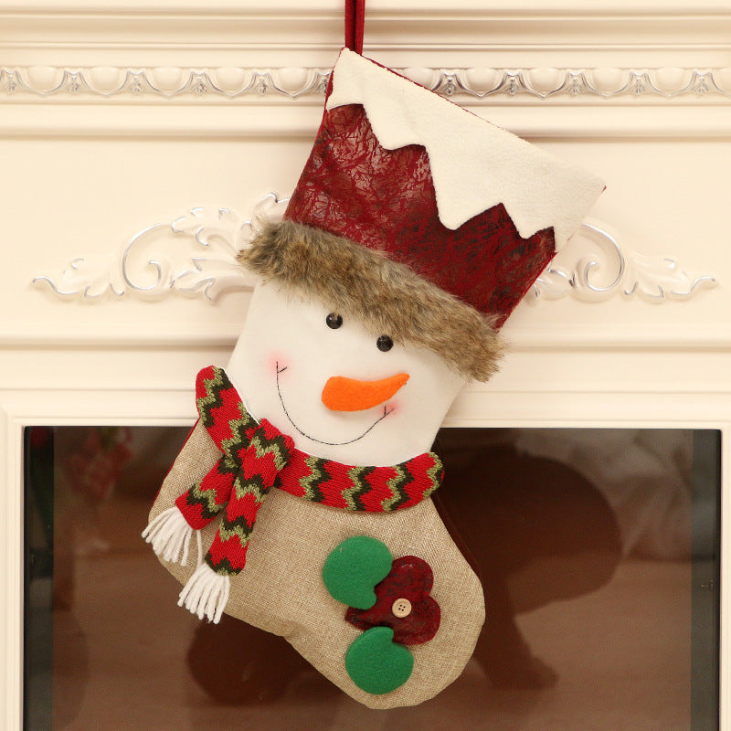 Christmas Tree Pendant Santa/Snowman/Elk White Wave Edge Faux Leather Christmas Socks