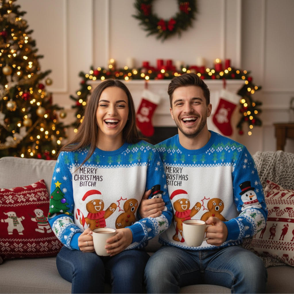 Playful Cartoon Pattern Print Sweater - Ugly & Cozy Unisex Pullover