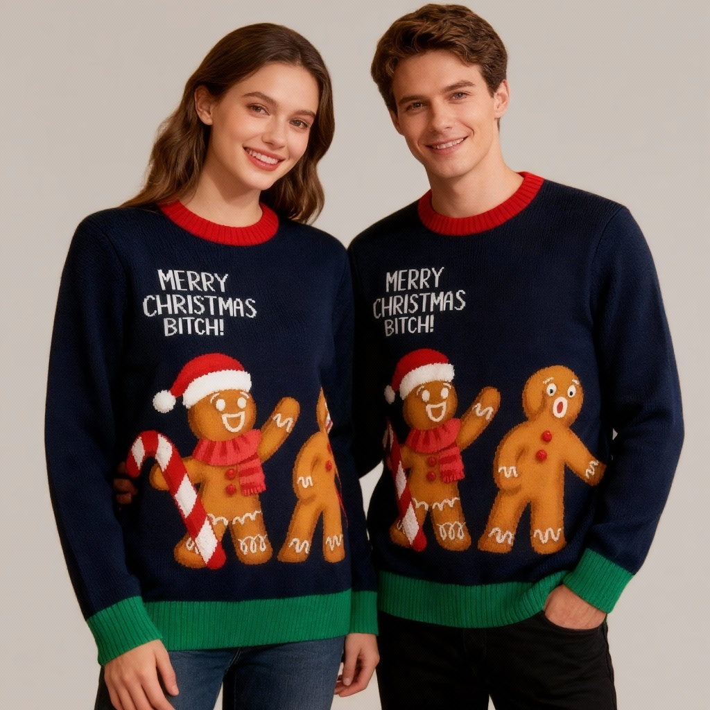 Playful Cartoon Print Holiday Sweater - Intentional Festive Quirk