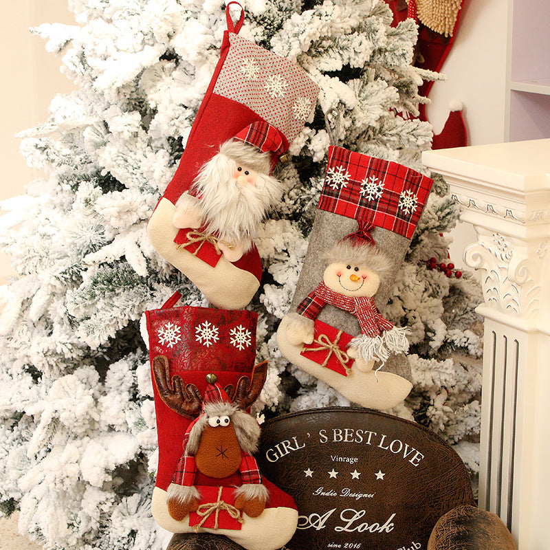 Christmas Ornaments Santa Snowman Elk with Scarf and Gift Box Christmas Socks Candy Bags