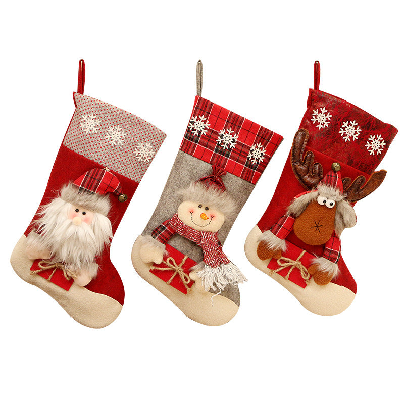 Christmas Ornaments Santa Snowman Elk with Scarf and Gift Box Christmas Socks Candy Bags