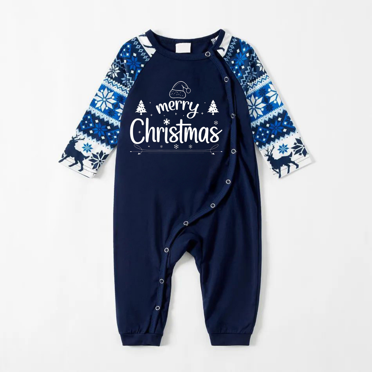 Merry Christmas Print Blue Family Christmas Matching Pajamas