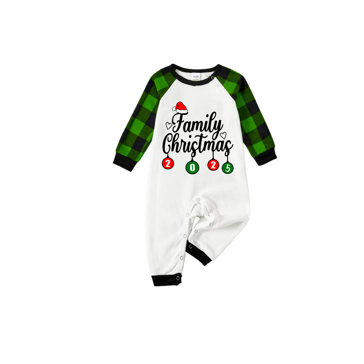 Family Christmas 2025 Pajamas Set - White Top / Green Plaid