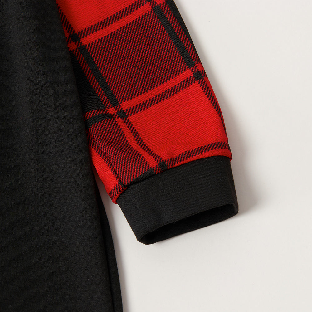 "2025 Family Christmas" Letter Print Black & Red Plaid Family Matching Black Pajamas