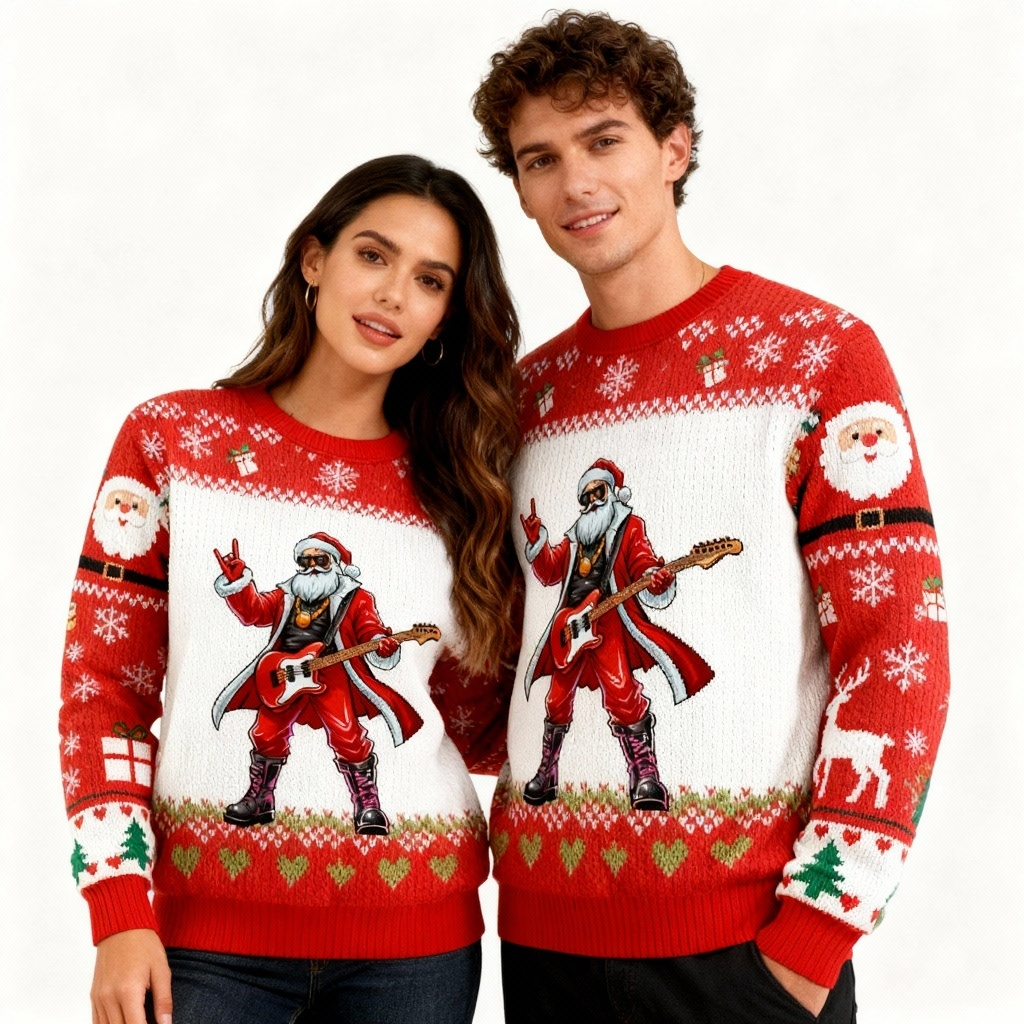Rock Santa Pattern Ugly Sweater - Unisex Christmas Party Essential