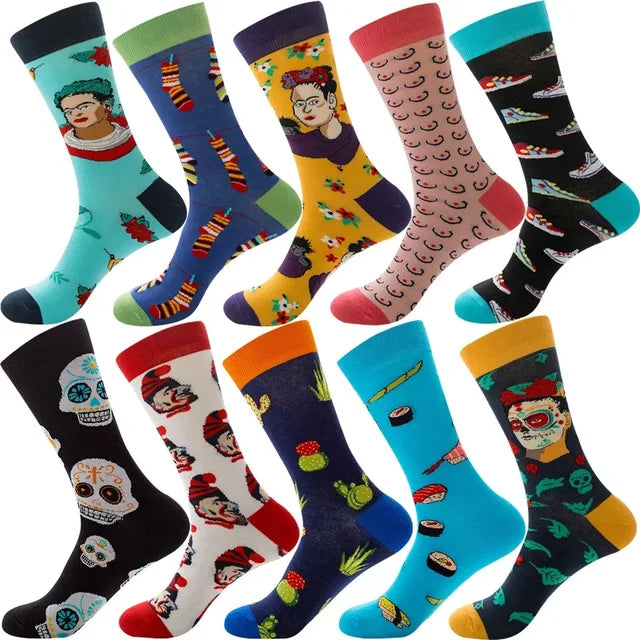 3 Pairs Lot Pack Men Women Couples Lover Socks New Arrival Rhombus Animal Christmas Cartoon Fruit Food Dot Cotton Happy Socks