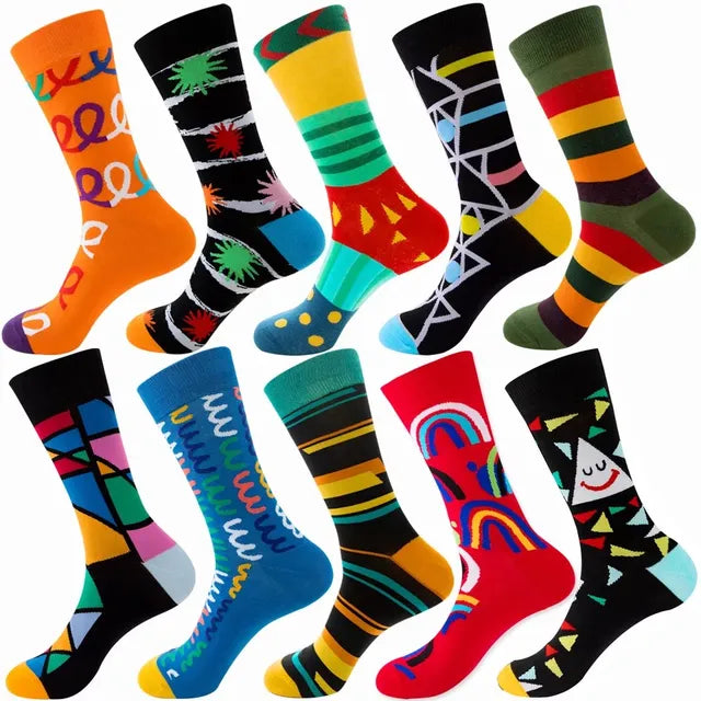 3 Pairs Lot Pack Men Women Couples Lover Socks New Arrival Rhombus Animal Christmas Cartoon Fruit Food Dot Cotton Happy Socks