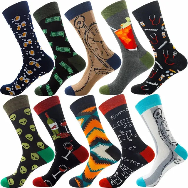 3 Pairs Lot Pack Men Women Couples Lover Socks New Arrival Rhombus Animal Christmas Cartoon Fruit Food Dot Cotton Happy Socks