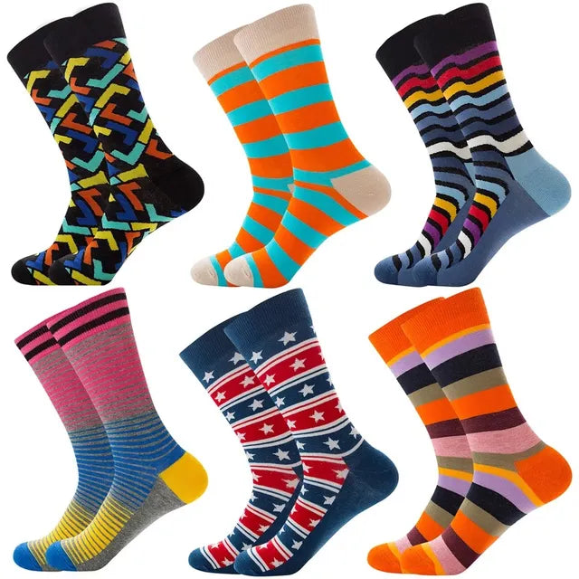 3 Pairs Lot Pack Men Women Couples Lover Socks New Arrival Rhombus Animal Christmas Cartoon Fruit Food Dot Cotton Happy Socks