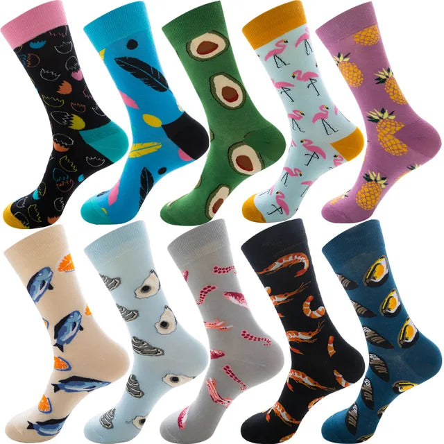 3 Pairs Lot Pack Men Women Couples Lover Socks New Arrival Rhombus Animal Christmas Cartoon Fruit Food Dot Cotton Happy Socks