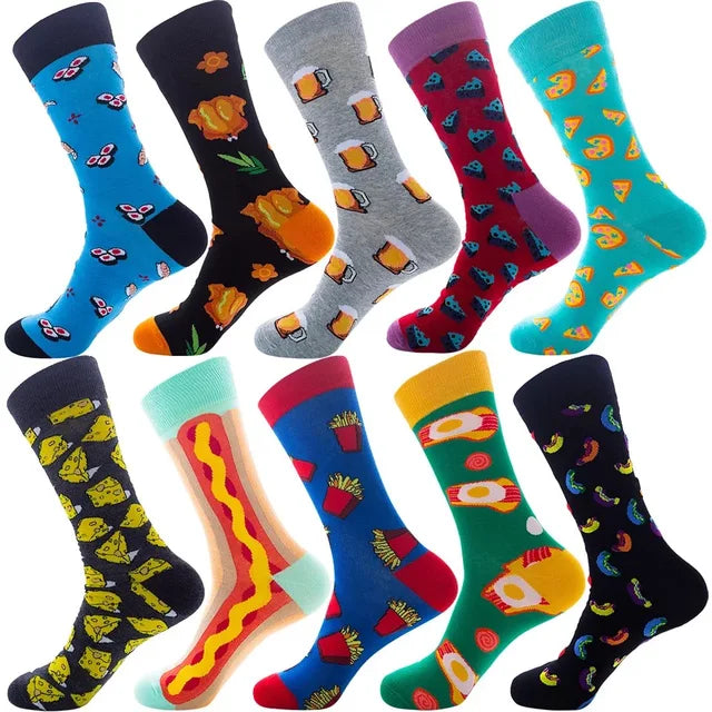 3 Pairs Lot Pack Men Women Couples Lover Socks New Arrival Rhombus Animal Christmas Cartoon Fruit Food Dot Cotton Happy Socks