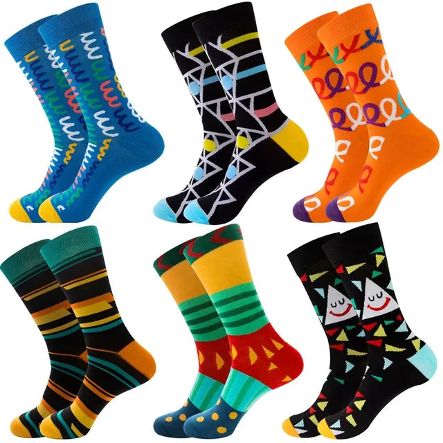3 Pairs Lot Pack Men Women Couples Lover Socks New Arrival Rhombus Animal Christmas Cartoon Fruit Food Dot Cotton Happy Socks