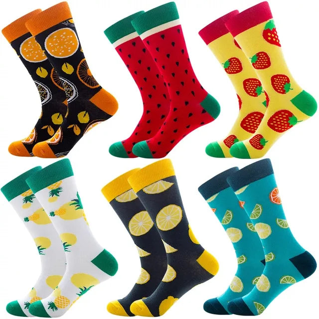 3 Pairs Lot Pack Men Women Couples Lover Socks New Arrival Rhombus Animal Christmas Cartoon Fruit Food Dot Cotton Happy Socks