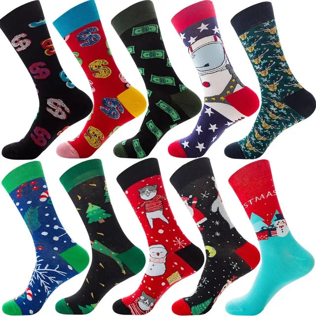 3 Pairs Lot Pack Men Women Couples Lover Socks New Arrival Rhombus Animal Christmas Cartoon Fruit Food Dot Cotton Happy Socks