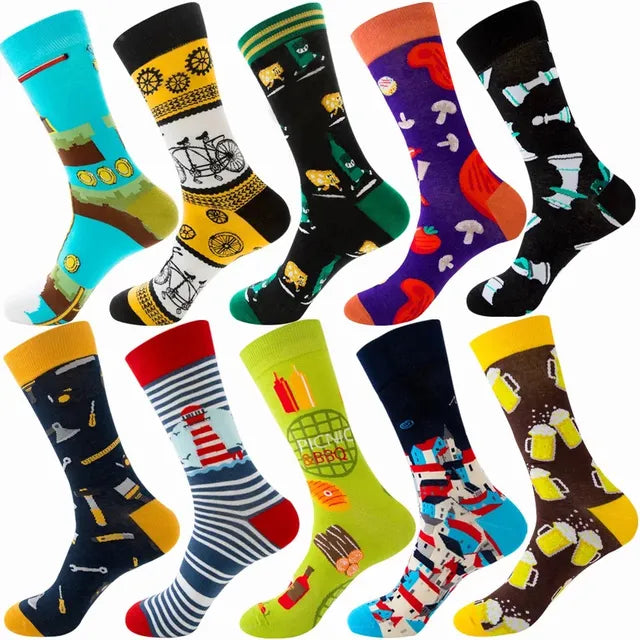 3 Pairs Lot Pack Men Women Couples Lover Socks New Arrival Rhombus Animal Christmas Cartoon Fruit Food Dot Cotton Happy Socks