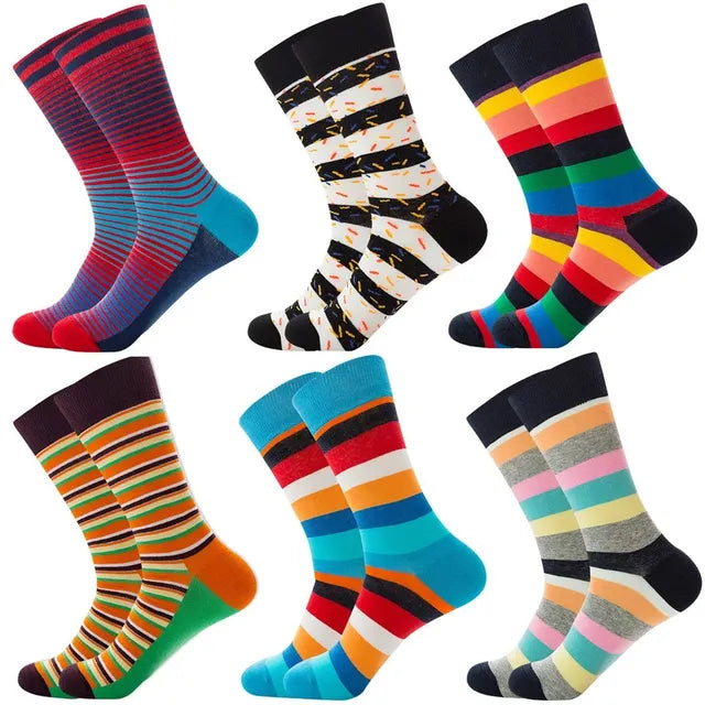 3 Pairs Lot Pack Men Women Couples Lover Socks New Arrival Rhombus Animal Christmas Cartoon Fruit Food Dot Cotton Happy Socks