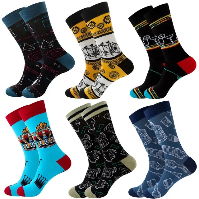 3 Pairs Lot Pack Men Women Couples Lover Socks New Arrival Rhombus Animal Christmas Cartoon Fruit Food Dot Cotton Happy Socks