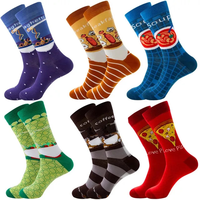 3 Pairs Lot Pack Men Women Couples Lover Socks New Arrival Rhombus Animal Christmas Cartoon Fruit Food Dot Cotton Happy Socks