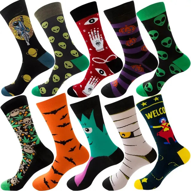 3 Pairs Lot Pack Men Women Couples Lover Socks New Arrival Rhombus Animal Christmas Cartoon Fruit Food Dot Cotton Happy Socks