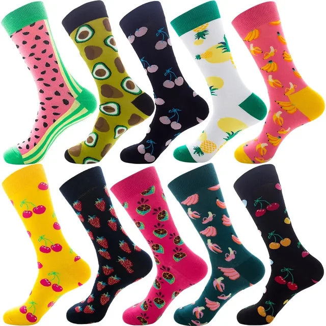 3 Pairs Lot Pack Men Women Couples Lover Socks New Arrival Rhombus Animal Christmas Cartoon Fruit Food Dot Cotton Happy Socks