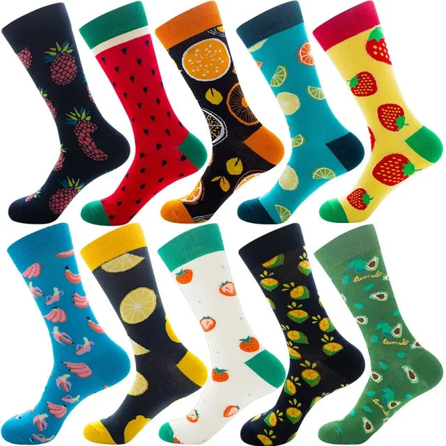 3 Pairs Lot Pack Men Women Couples Lover Socks New Arrival Rhombus Animal Christmas Cartoon Fruit Food Dot Cotton Happy Socks