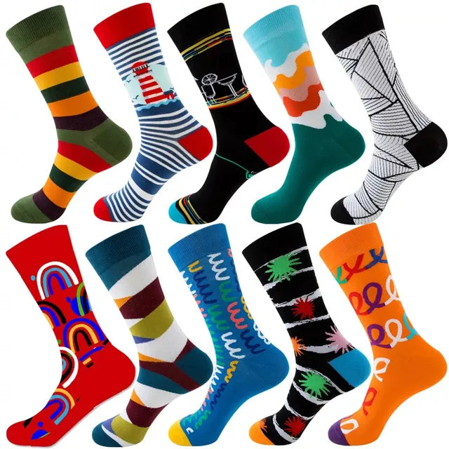 3 Pairs Lot Pack Men Women Couples Lover Socks New Arrival Rhombus Animal Christmas Cartoon Fruit Food Dot Cotton Happy Socks