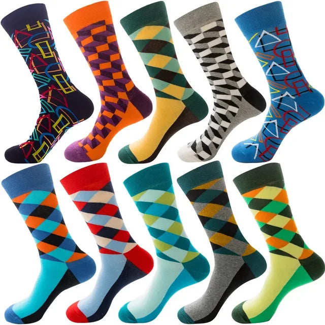 3 Pairs Lot Pack Men Women Couples Lover Socks New Arrival Rhombus Animal Christmas Cartoon Fruit Food Dot Cotton Happy Socks