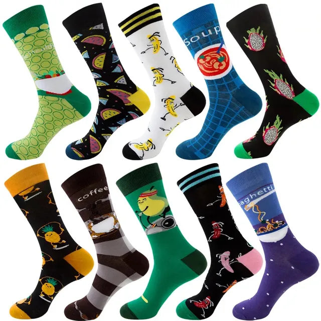 3 Pairs Lot Pack Men Women Couples Lover Socks New Arrival Rhombus Animal Christmas Cartoon Fruit Food Dot Cotton Happy Socks