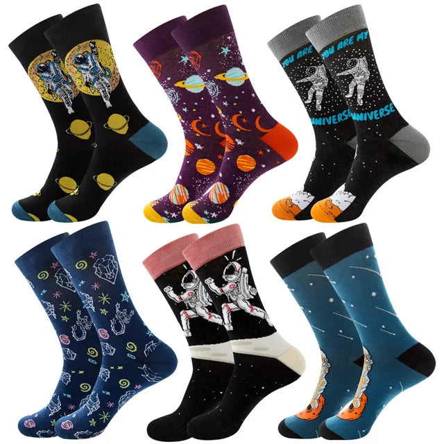 3 Pairs Lot Pack Men Women Couples Lover Socks New Arrival Rhombus Animal Christmas Cartoon Fruit Food Dot Cotton Happy Socks