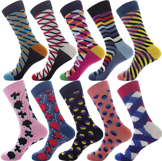 3 Pairs Lot Pack Men Women Couples Lover Socks New Arrival Rhombus Animal Christmas Cartoon Fruit Food Dot Cotton Happy Socks