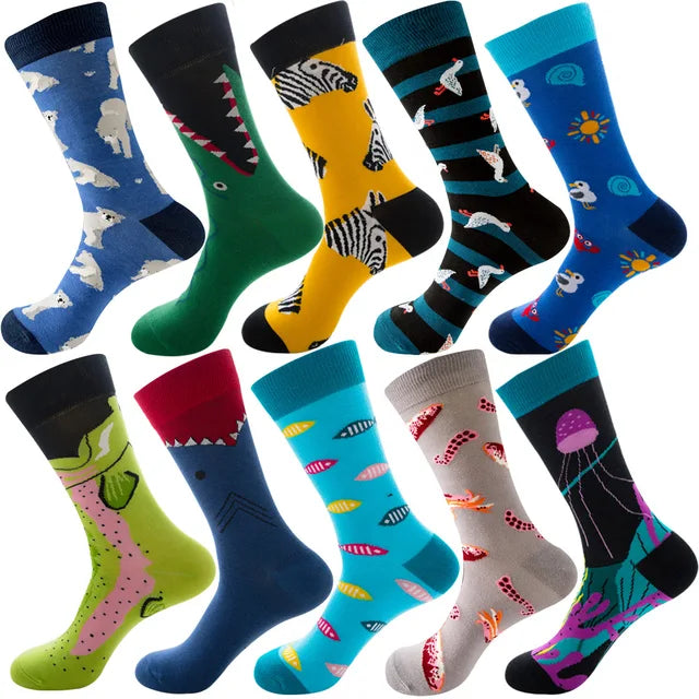 3 Pairs Lot Pack Men Women Couples Lover Socks New Arrival Rhombus Animal Christmas Cartoon Fruit Food Dot Cotton Happy Socks