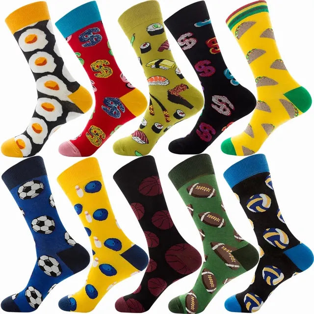 3 Pairs Lot Pack Men Women Couples Lover Socks New Arrival Rhombus Animal Christmas Cartoon Fruit Food Dot Cotton Happy Socks