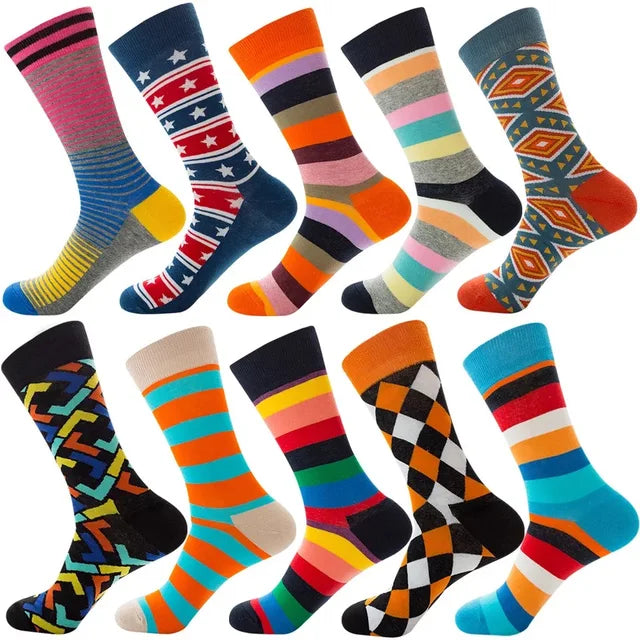 3 Pairs Lot Pack Men Women Couples Lover Socks New Arrival Rhombus Animal Christmas Cartoon Fruit Food Dot Cotton Happy Socks