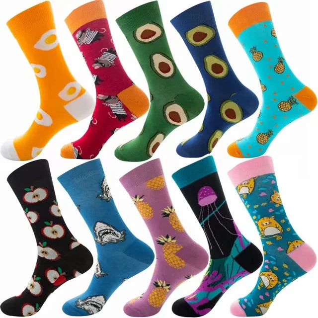 3 Pairs Lot Pack Men Women Couples Lover Socks New Arrival Rhombus Animal Christmas Cartoon Fruit Food Dot Cotton Happy Socks