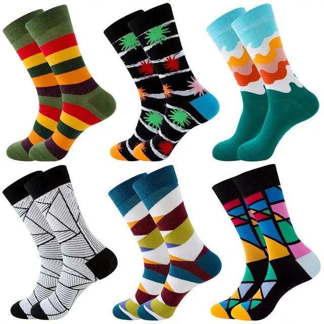 3 Pairs Lot Pack Men Women Couples Lover Socks New Arrival Rhombus Animal Christmas Cartoon Fruit Food Dot Cotton Happy Socks