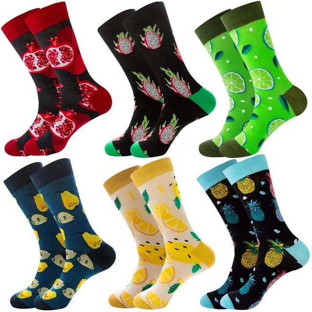 3 Pairs Lot Pack Men Women Couples Lover Socks New Arrival Rhombus Animal Christmas Cartoon Fruit Food Dot Cotton Happy Socks