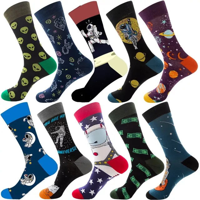 3 Pairs Lot Pack Men Women Couples Lover Socks New Arrival Rhombus Animal Christmas Cartoon Fruit Food Dot Cotton Happy Socks