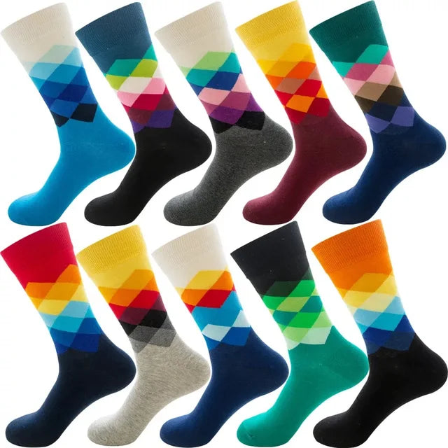 3 Pairs Lot Pack Men Women Couples Lover Socks New Arrival Rhombus Animal Christmas Cartoon Fruit Food Dot Cotton Happy Socks