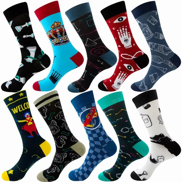 3 Pairs Lot Pack Men Women Couples Lover Socks New Arrival Rhombus Animal Christmas Cartoon Fruit Food Dot Cotton Happy Socks
