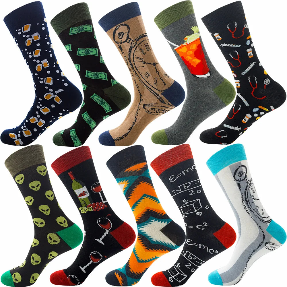 3 Pairs Lot Pack Men Women Couples Lover Socks New Arrival Rhombus Animal Christmas Cartoon Fruit Food Dot Cotton Happy Socks