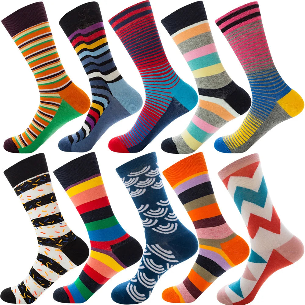 3 Pairs Lot Pack Men Women Couples Lover Socks New Arrival Rhombus Animal Christmas Cartoon Fruit Food Dot Cotton Happy Socks