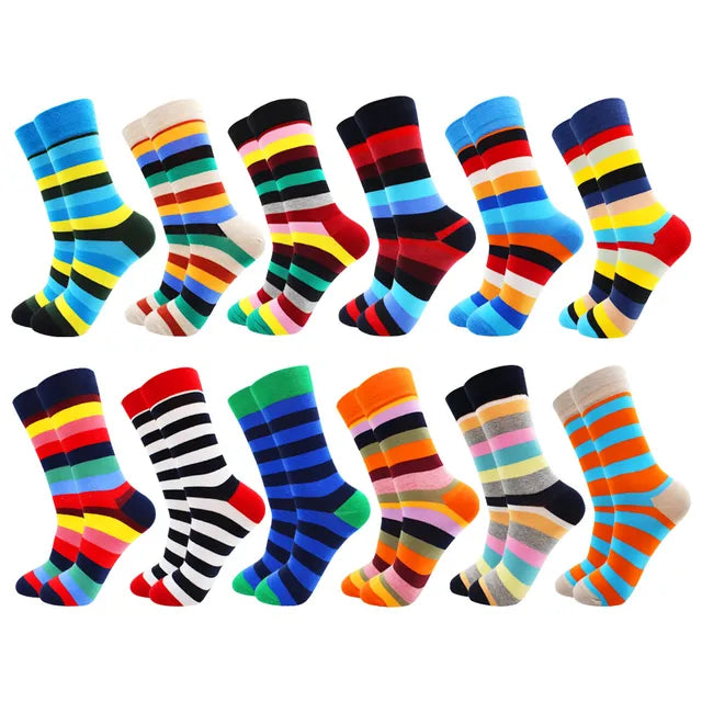 3 Pairs Colorful Cotton Casual Funny Stripe Grid Geometry Fun Dress Socks