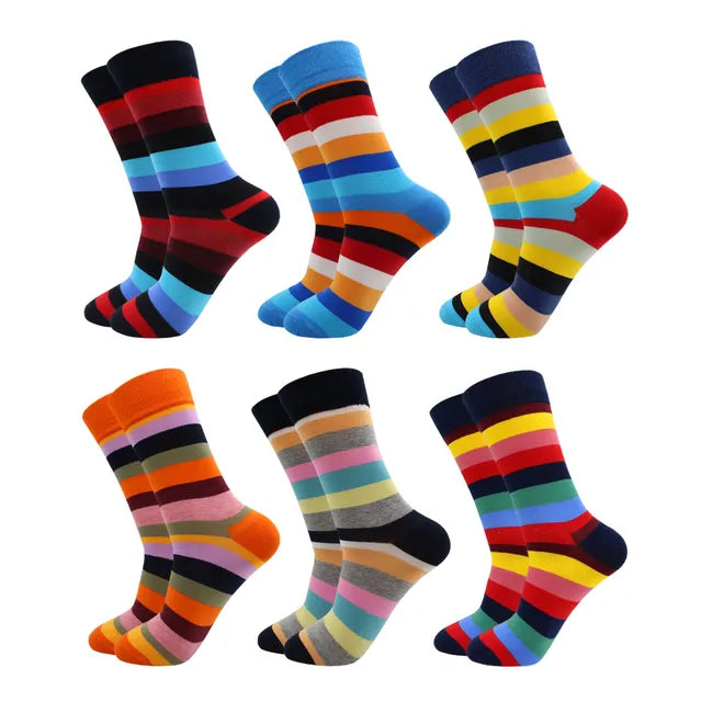 3 Pairs Colorful Cotton Casual Funny Stripe Grid Geometry Fun Dress Socks